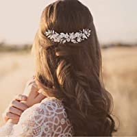Los mejores  - Ushiny Peines para el pelo de la boda de la flor de la novia- accesorios para el pelo para mujeres y niñas (plata)